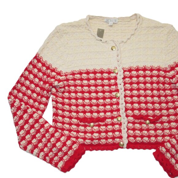NWT J.Crew Textured Crochet Lady Jacket in Moroccan Sand Red Cardigan Sweater M - Picture 6 of 8